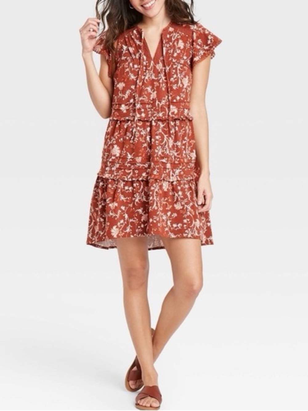 Knox Rose Flutter Sleeve Floral Tiered Mini Dress